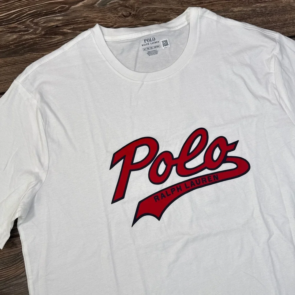 Polo Ralph Lauren Mens White Script Graphic T-Shirt Size XLT Tall Cotton Tee NEW